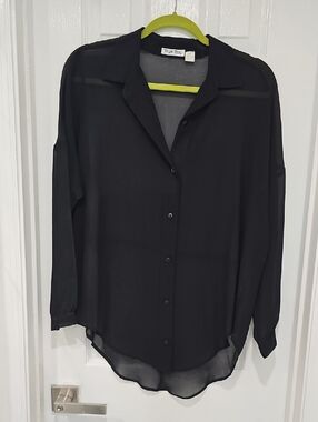Brigitte Bailey Black Sheer Button-Front Shirt